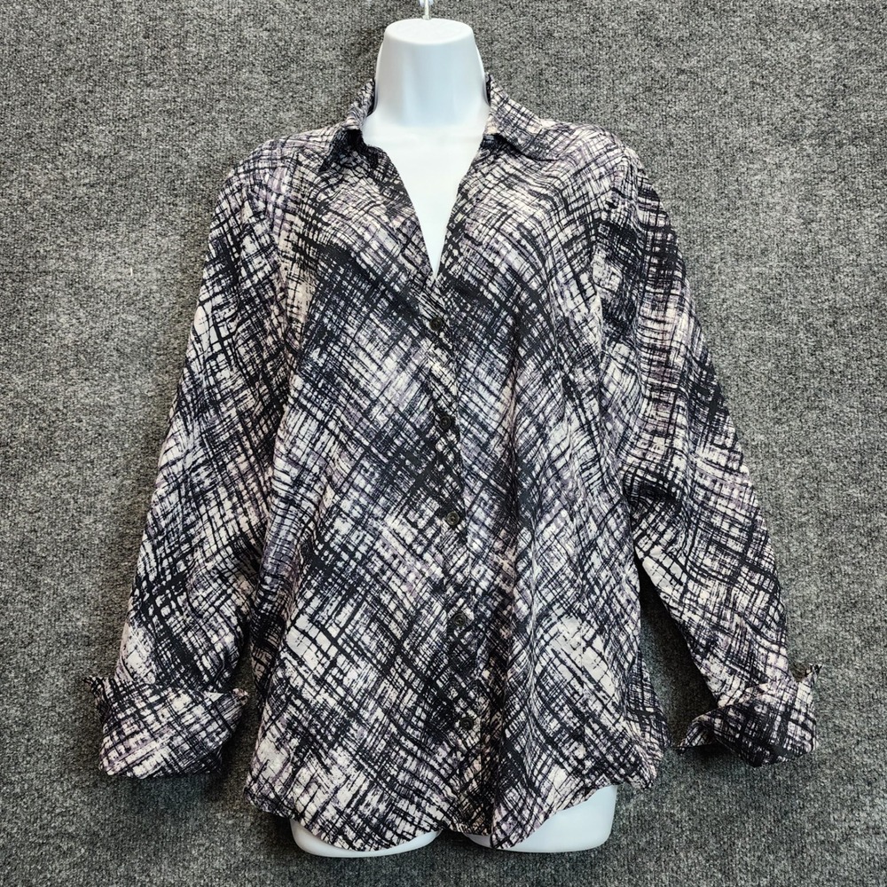 Ann Taylor Women Abstract Print‎ 100% Cotton Button Front Career Blouse Size 18